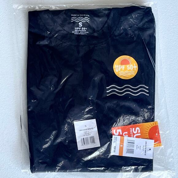 NEW Surf & SWIM TEE Long Sleeve SM Men's Women's Swimming T Shirt Black UPF 50+ - Picture 2 of 6